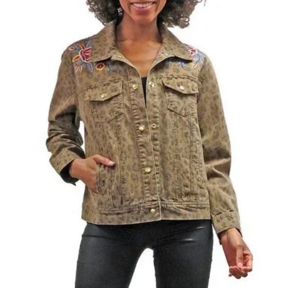 Karyn Seo Floral Embroidered Leopard Print Ayanna Statement Jacket - Picture 1 of 12